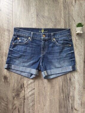 7 For All Mankind Roll Up Blue Jean Shorts Womens Size 25